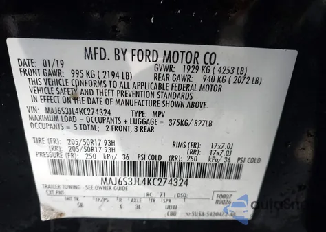 2019 Ford Ecosport Ses from USA, damaged, VIN MAJ6S3JL4KC274324